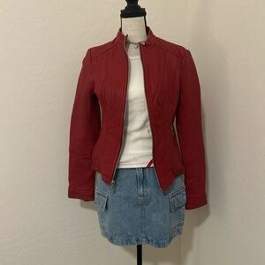 Chic Red Leather Jacket for Women